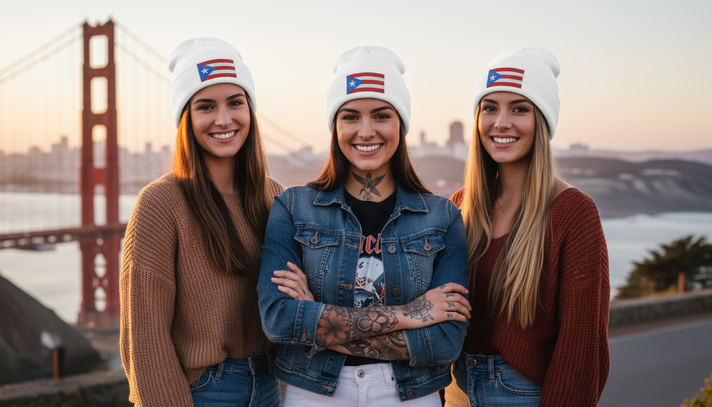 Puerto Rican Flag Embroidered Beanie — Knit Winter Hat for Puerto Rico Pride