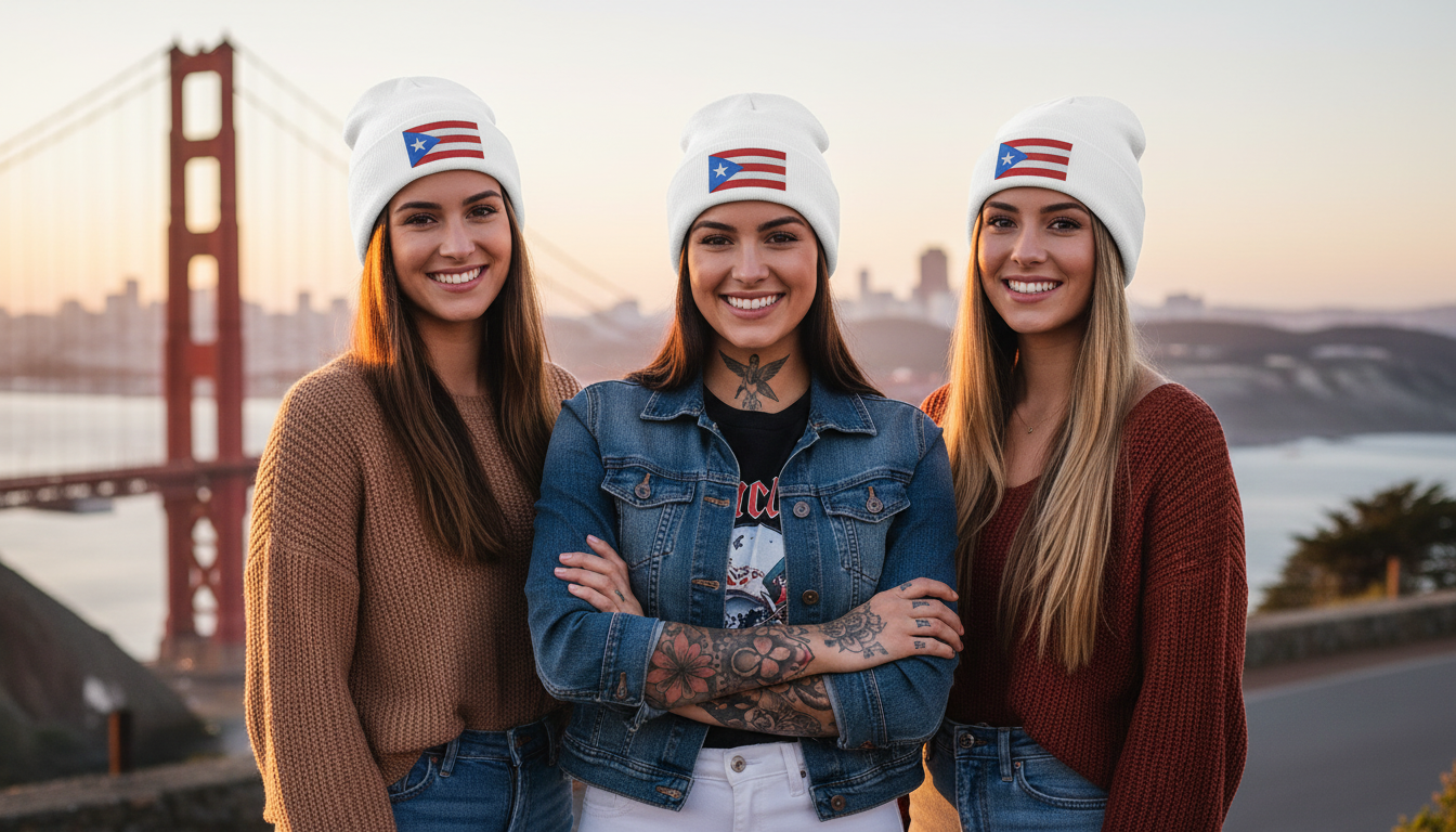 Puerto Rican Flag Embroidered Beanie — Knit Winter Hat for Puerto Rico Pride