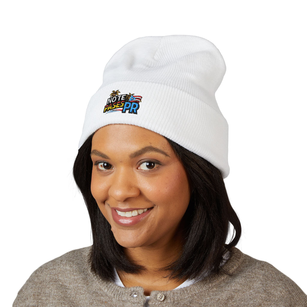 Embroidered 'Note Phase' Cuffed Beanie — Cute Retro Surf Graphic