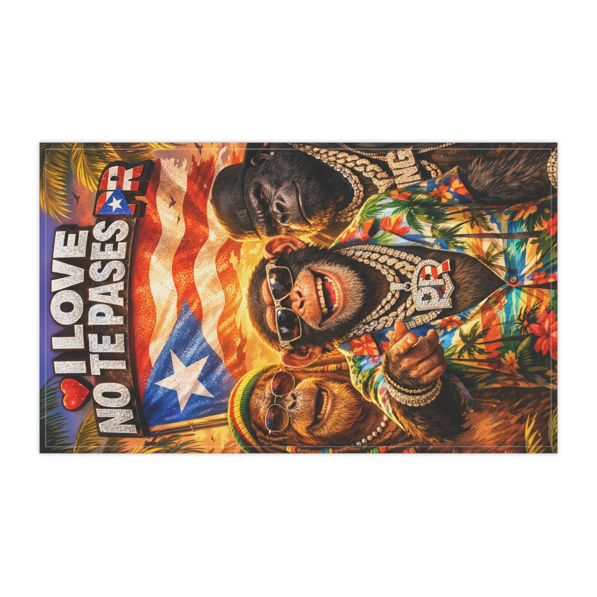 Puerto Rico Monkey Trio Tea Towel — "I Love No Te Pases" Kitchen Towel