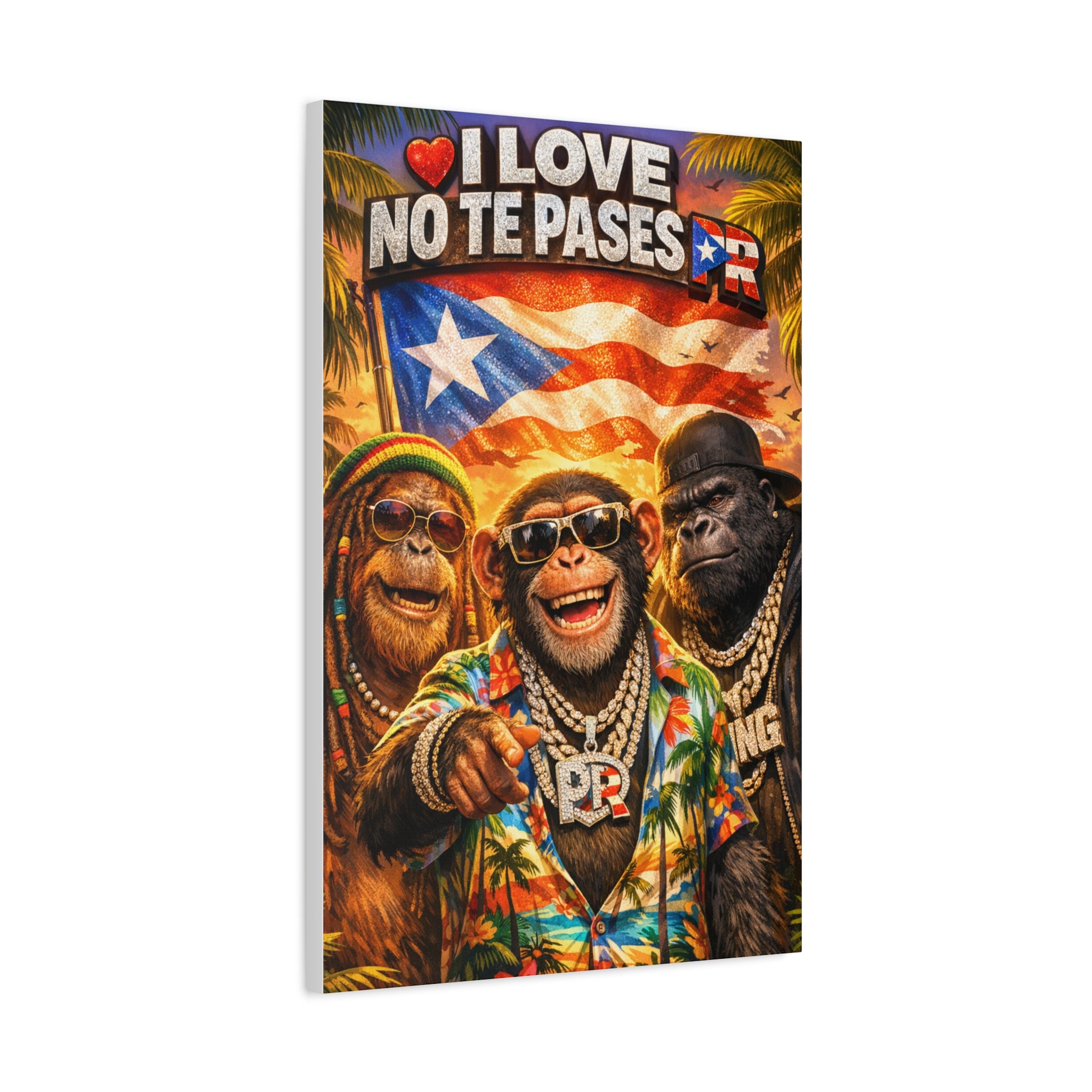 No Te Pases PR Patriotic  Apes Matte Canvas Wall Art