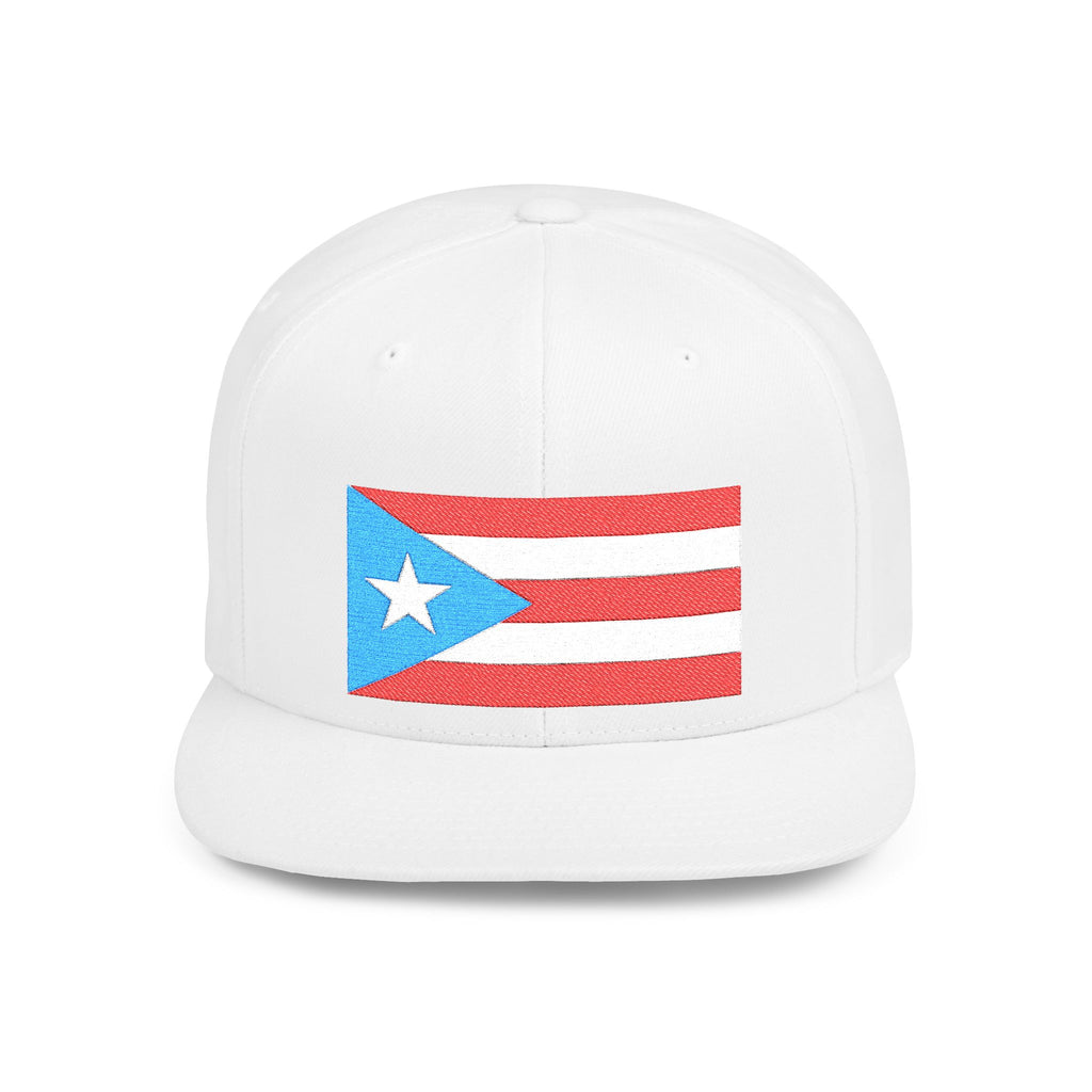 Puerto Rico Flag Flat Bill Snapback Hat — Embroidered PR Pride Cap