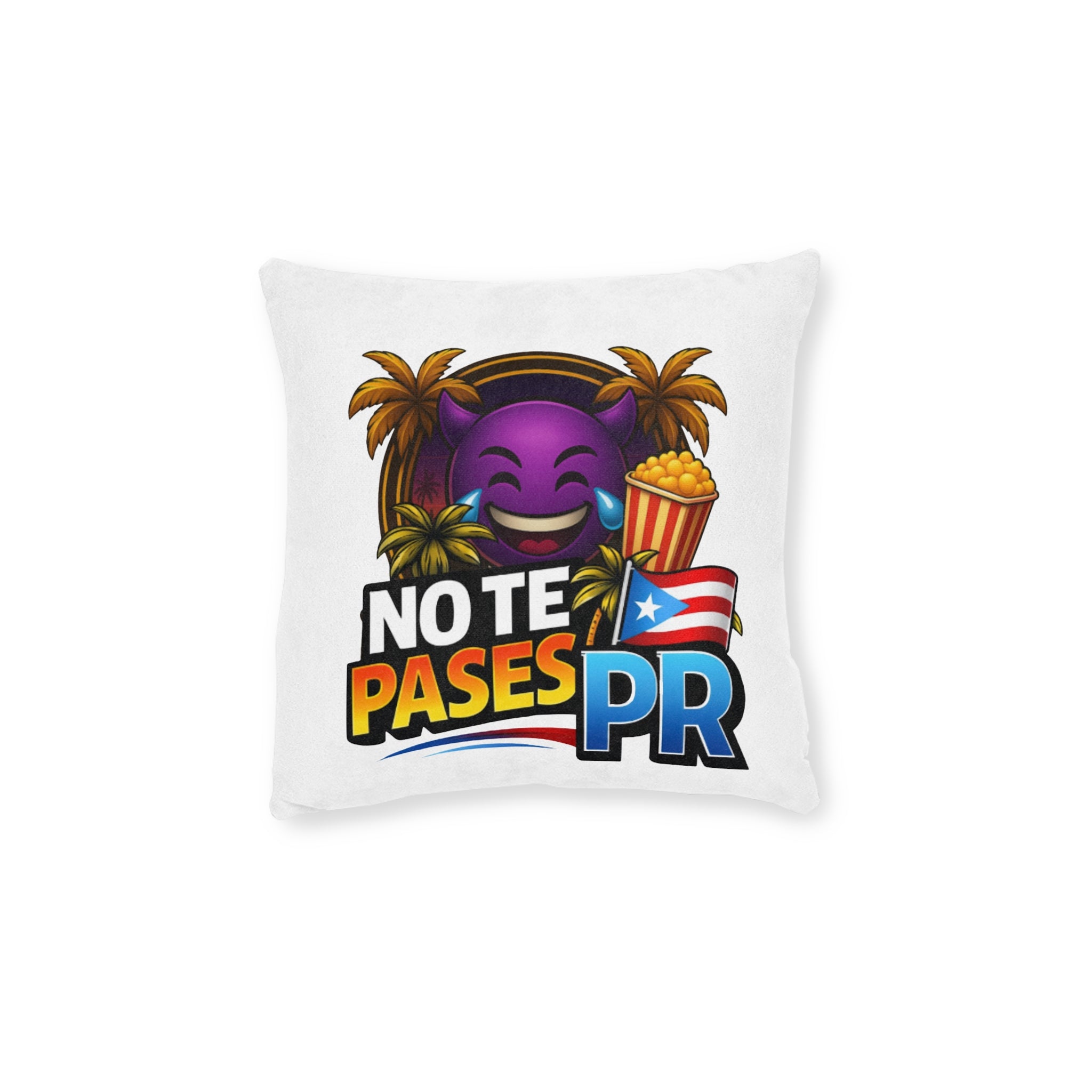 No Te Pases PR Square Pillow – Puerto Rico Emoji Beach Flag Accent Pillow