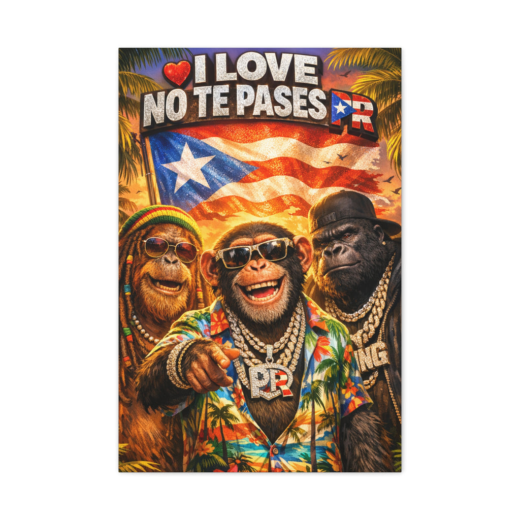 No Te Pases PR Patriotic  Apes Matte Canvas Wall Art