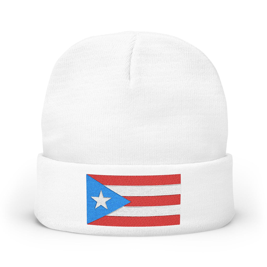 Puerto Rican Flag Embroidered Beanie — Knit Winter Hat for Puerto Rico Pride