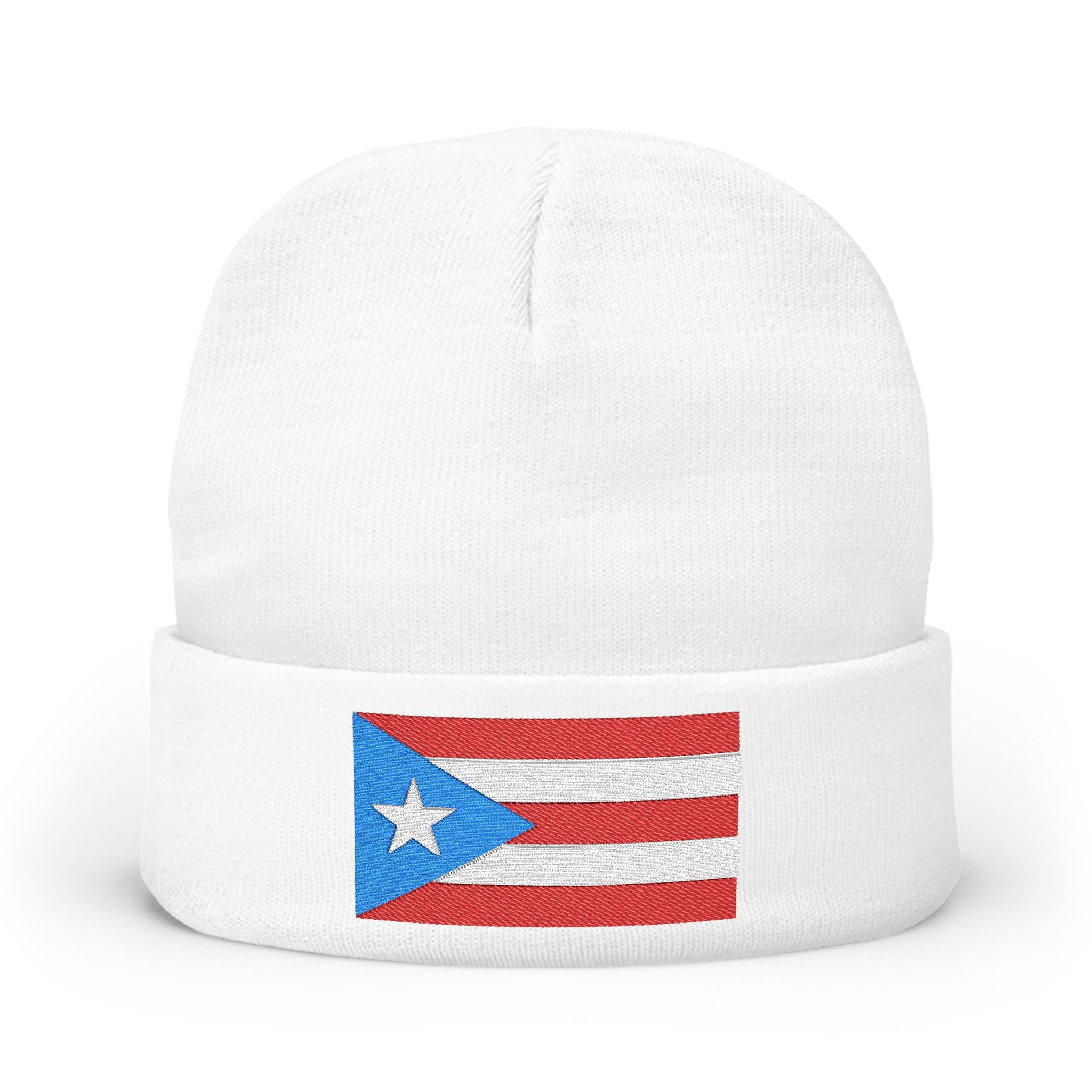 Puerto Rican Flag Embroidered Beanie — Knit Winter Hat for Puerto Rico Pride