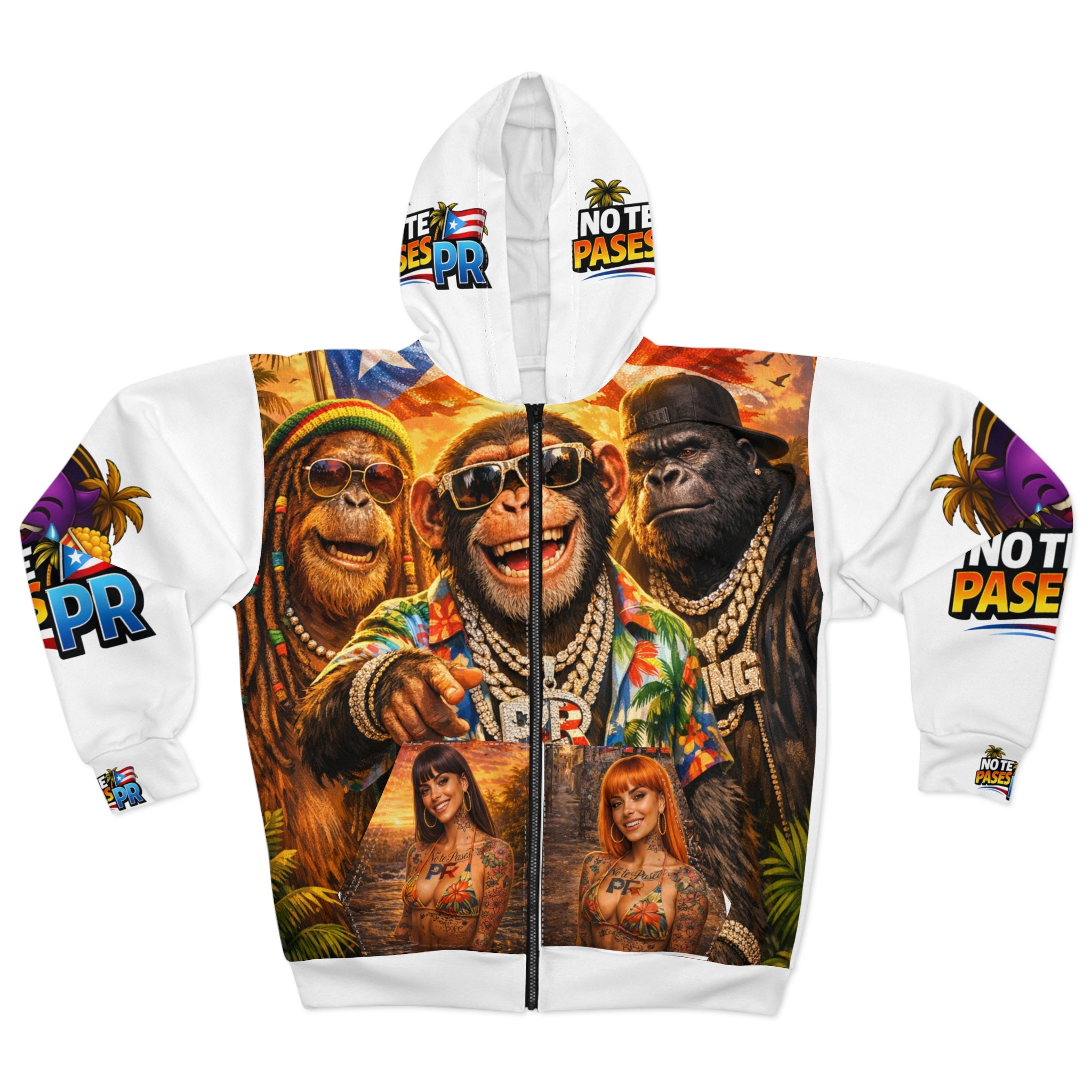 Puerto Rico Pride Zip Hoodie — "I Love No Te Pases" Tropical Ape Design