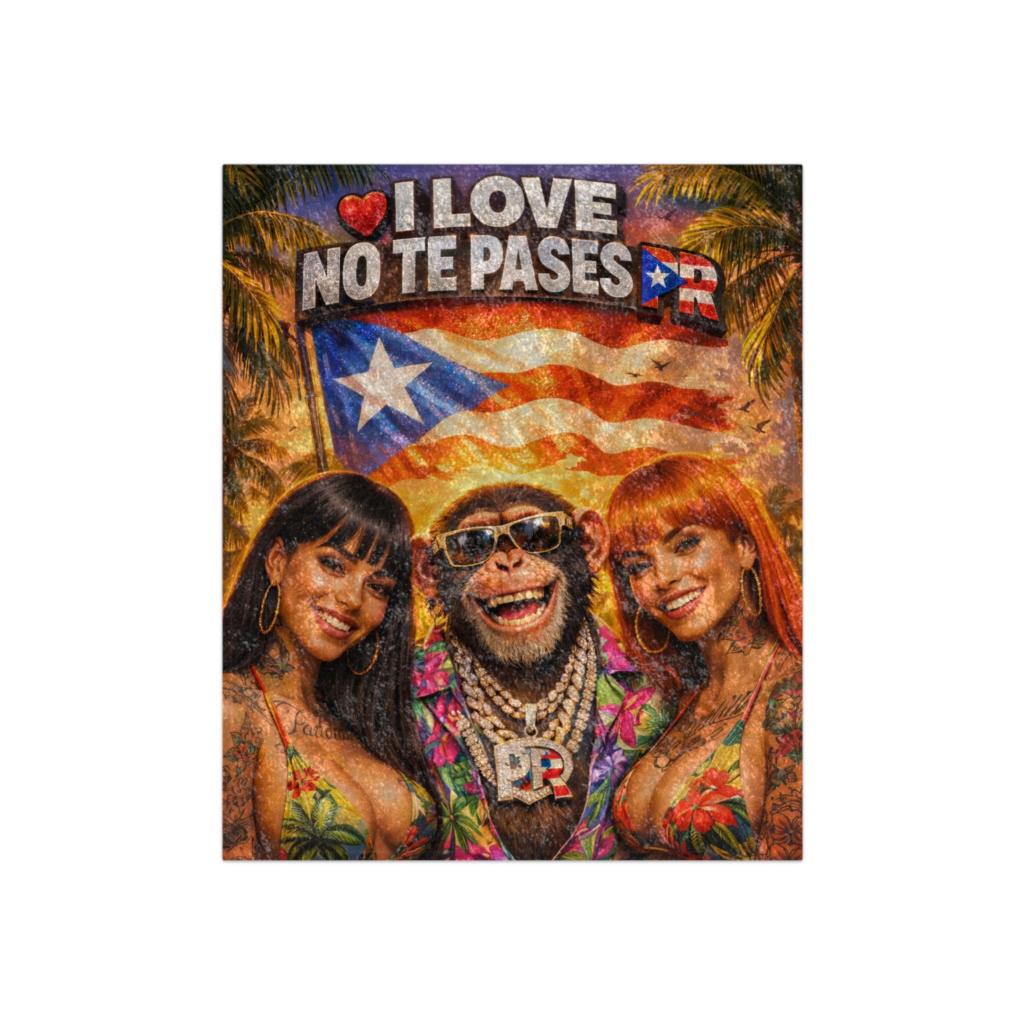 Crushed Velvet Blanket - "I Love No Te Pares" Puerto Rican Flag Tropical Throw