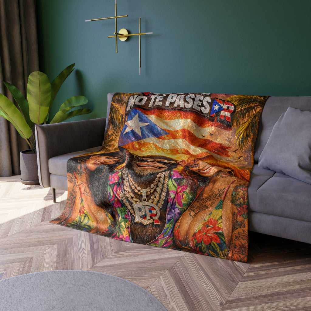 Crushed Velvet Blanket - "I Love No Te Pares" Puerto Rican Flag Tropical Throw