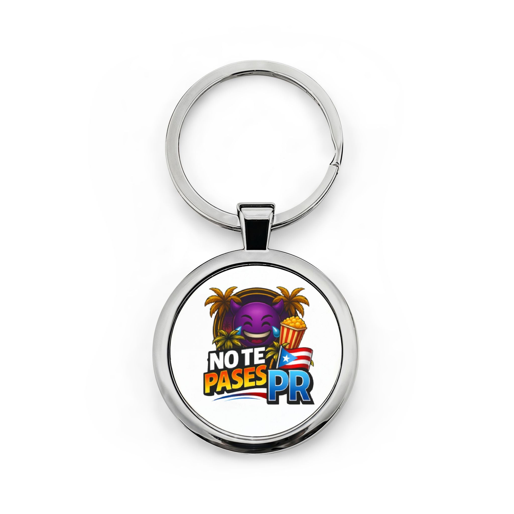 Puerto Rico "No Te Pares" Palm Tree Keychain — Round Stainless Steel Souvenir