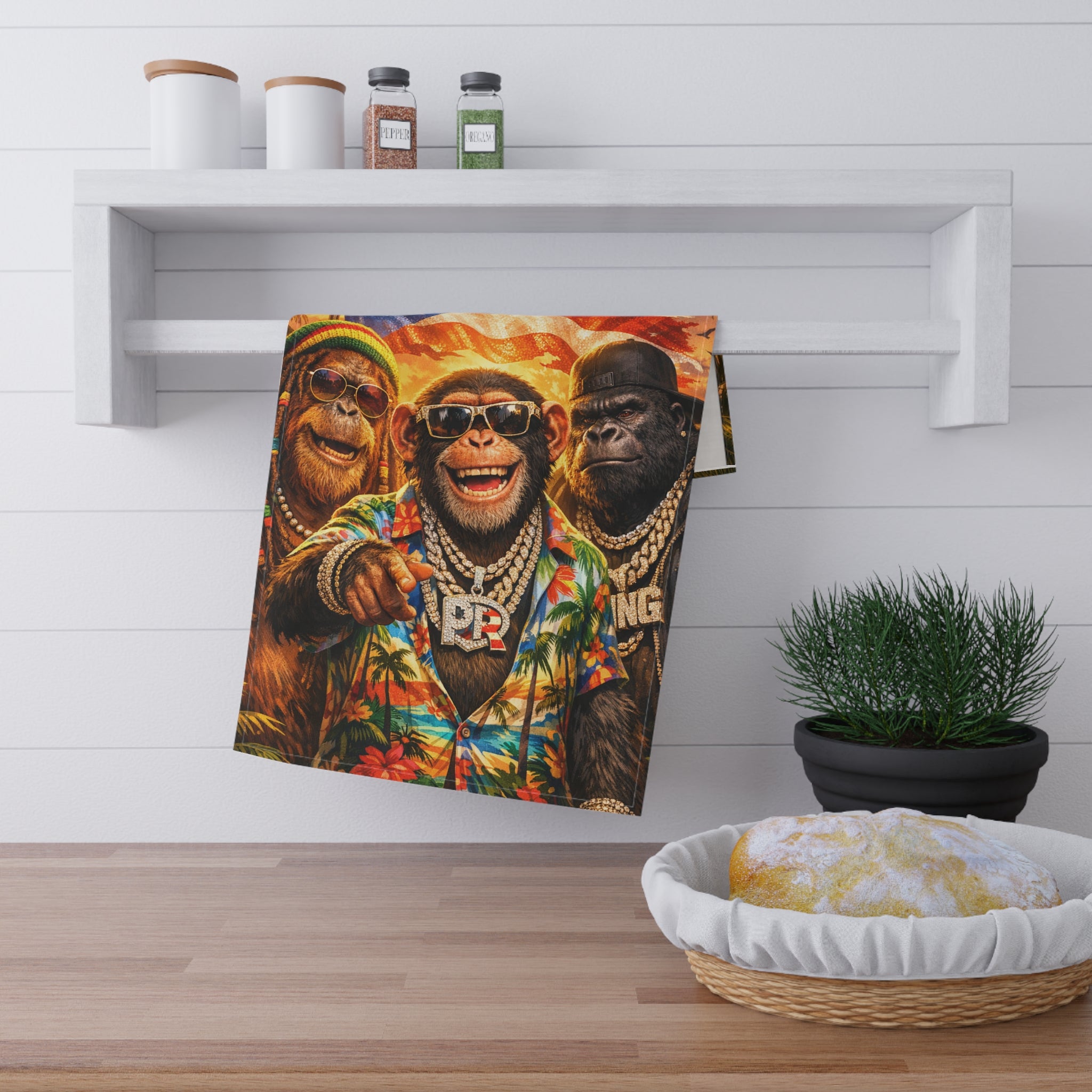 Puerto Rico Monkey Trio Tea Towel — "I Love No Te Pases" Kitchen Towel