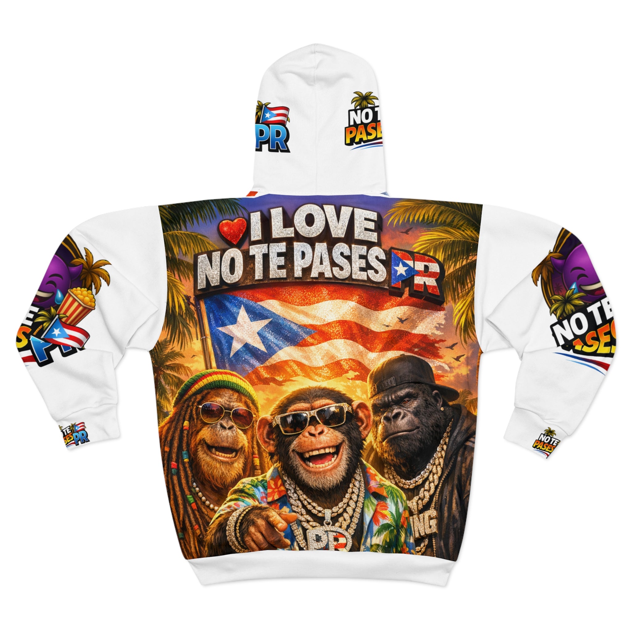 Puerto Rico Pride Zip Hoodie — "I Love No Te Pases" Tropical Ape Design
