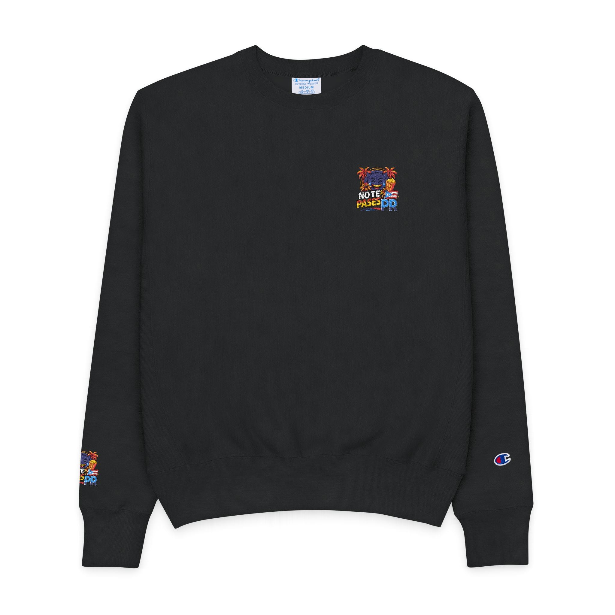 Champion Crewneck Sweatshirt — Colorful Floral 'Good Vibes' Chest & Sleeve Design