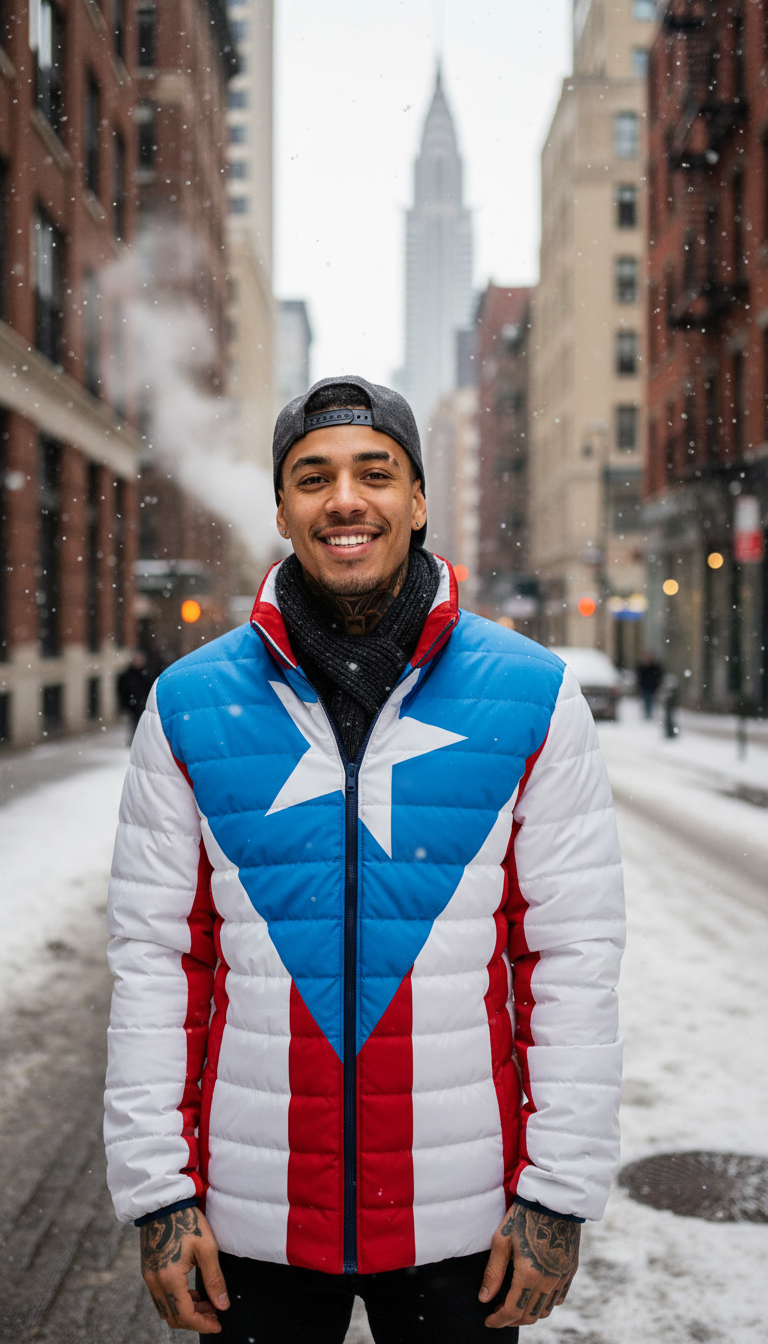 Puerto Rico Flag Puffer Jacket — Men’s Patriotic Quilted Coat