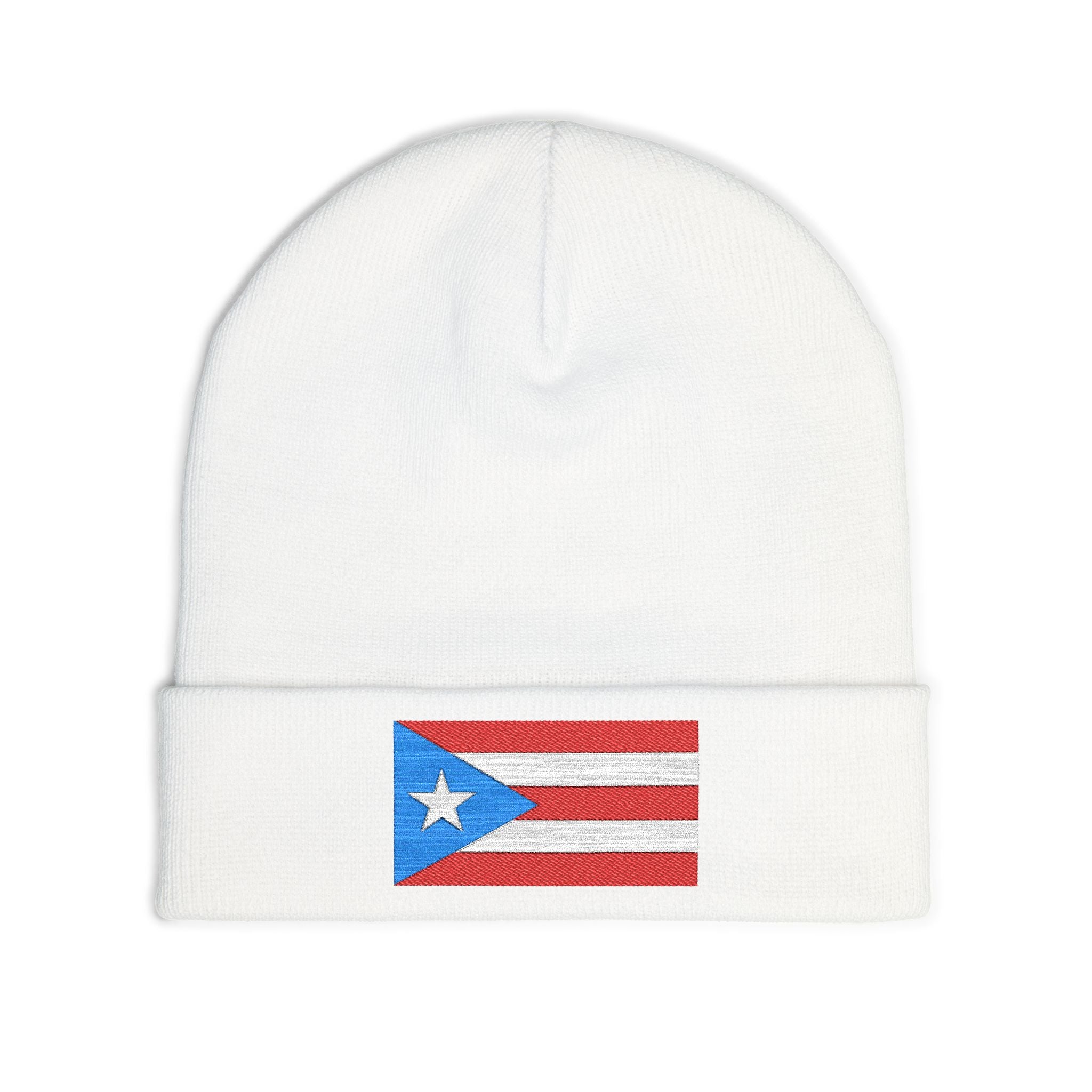 Puerto Rican Flag Embroidered Beanie — Knit Winter Hat for Puerto Rico Pride