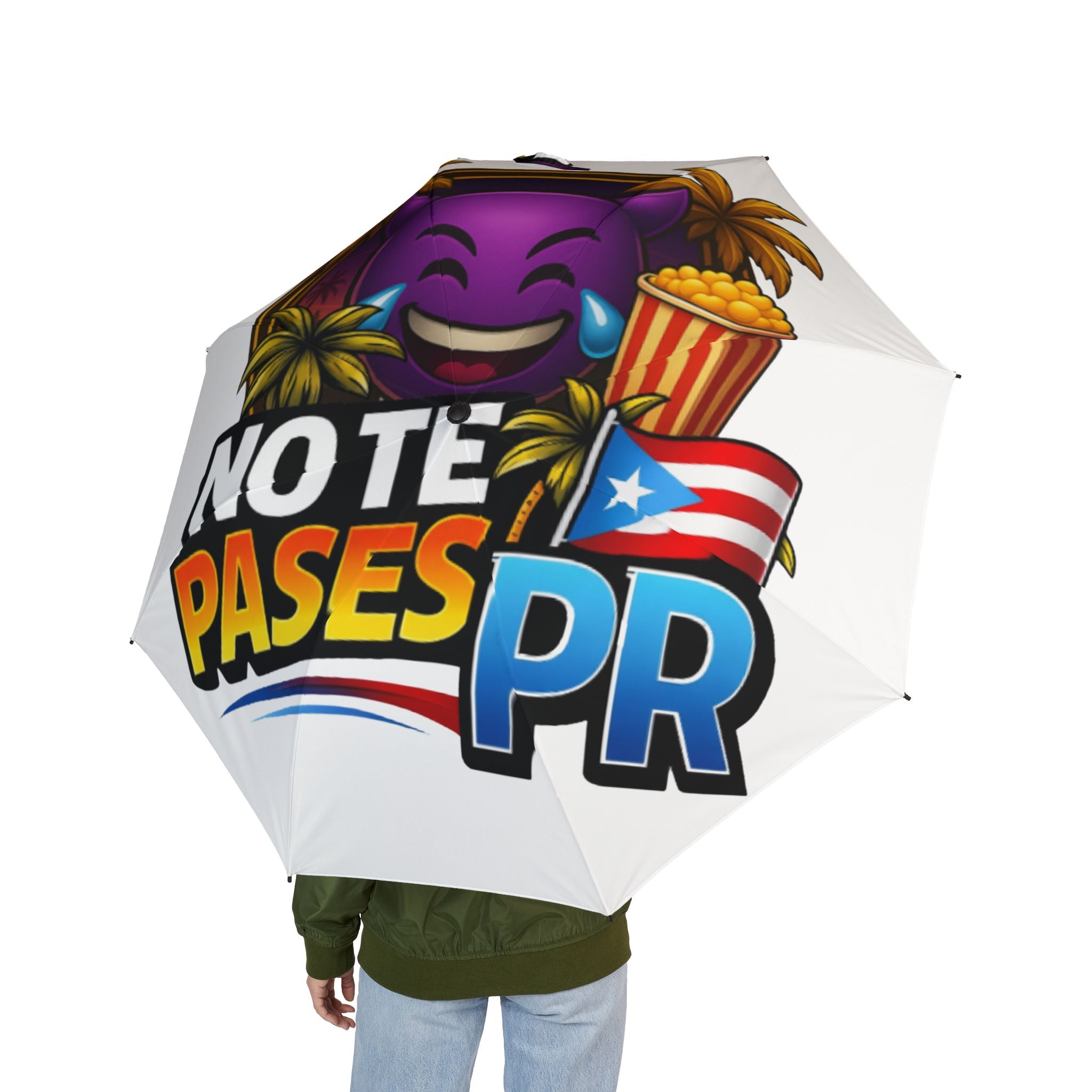 Puerto Rico Vibes Foldable Umbrella – "No Te Pares PR" Graphic Compact Umbrella