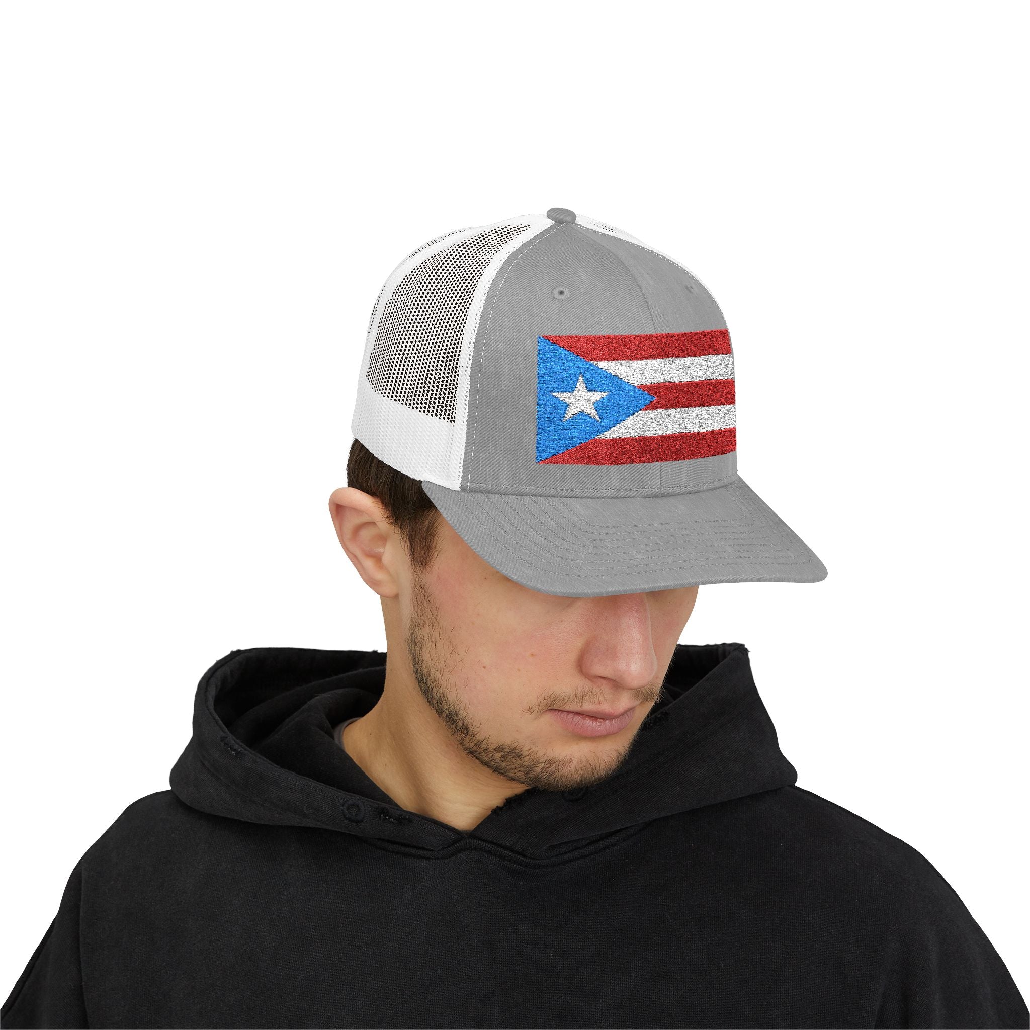 Puerto Rico Flag Trucker Cap — Glitter Patch Snapback