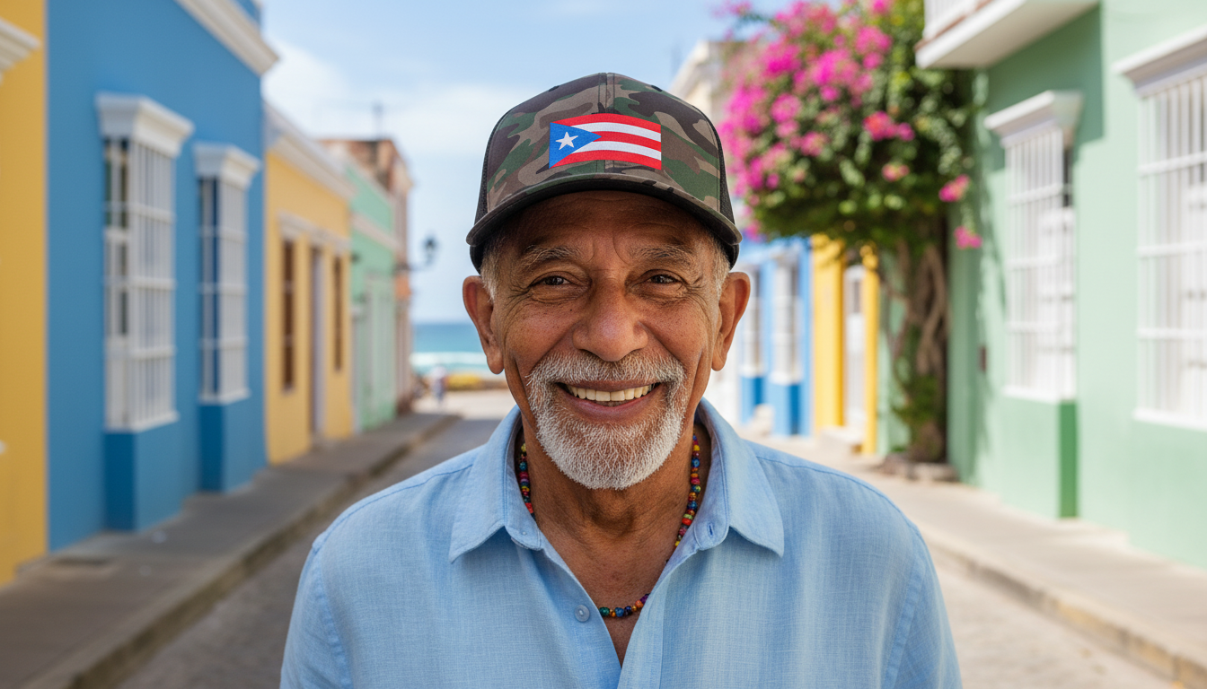Camo Trucker Hat with Puerto Rico Flag Embroidery