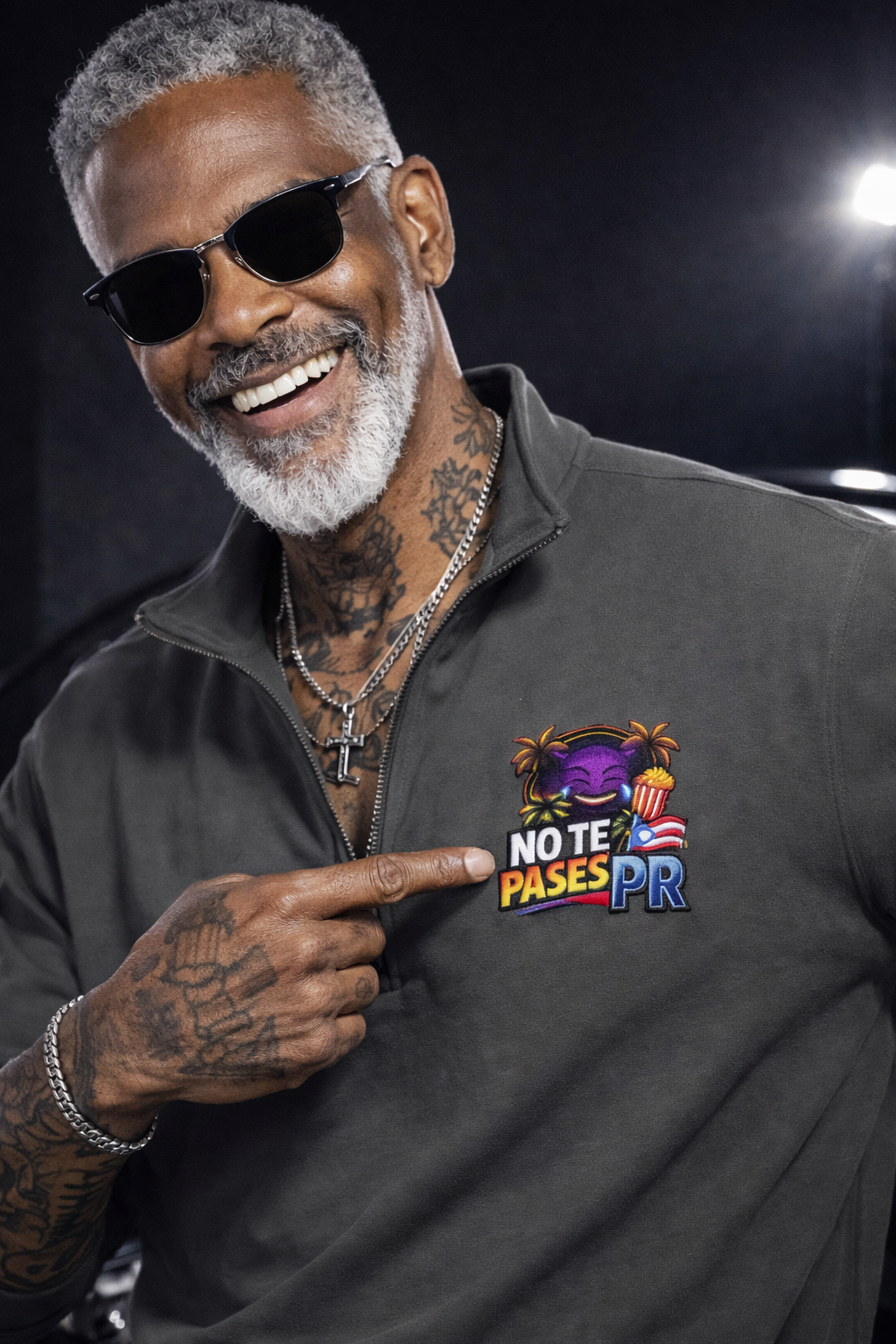 Quarter-Zip Sweatshirt — 'No Te Pases PR' Puerto Rico Emoji Design